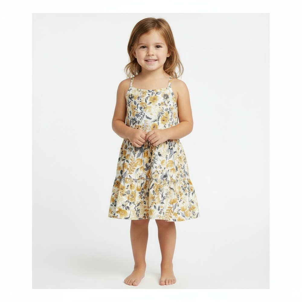 Joie Girls Boho Tiered Floral Spaghetti Strap‎ Dress Yellow Blue Size 2T